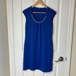 Spense Blue Shift Dress with Necklace Detail